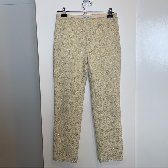 Celine Pants Gold Metallic Embossed High Rise Waist Straight Leg Trouser Size 6 - Picture 9 of 16